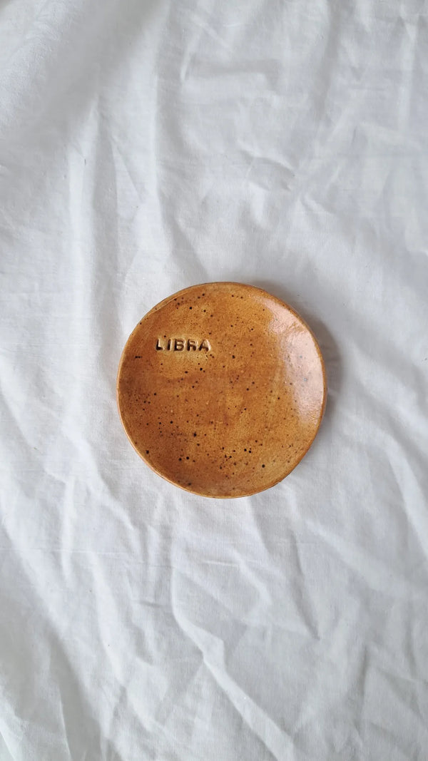 Libra zodiac sign bowl - ocher yellow with black dots